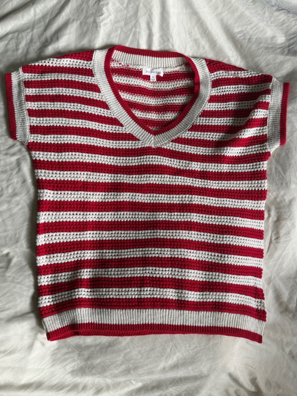 Blu Pepper Red & White Striped V-Neck Sweater